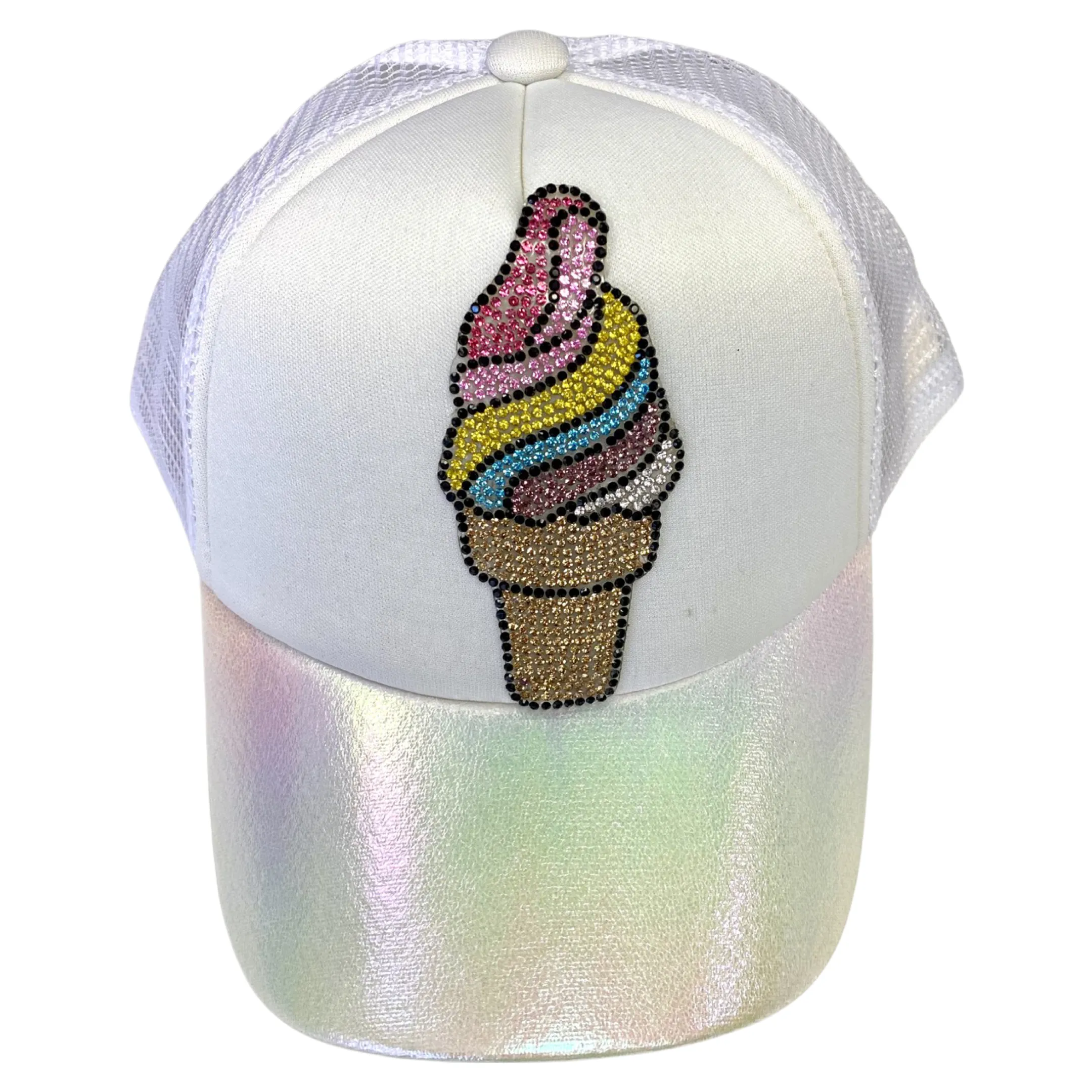 Bari Lynn Rhinestone Ice Cream Holographic Trucker Hat