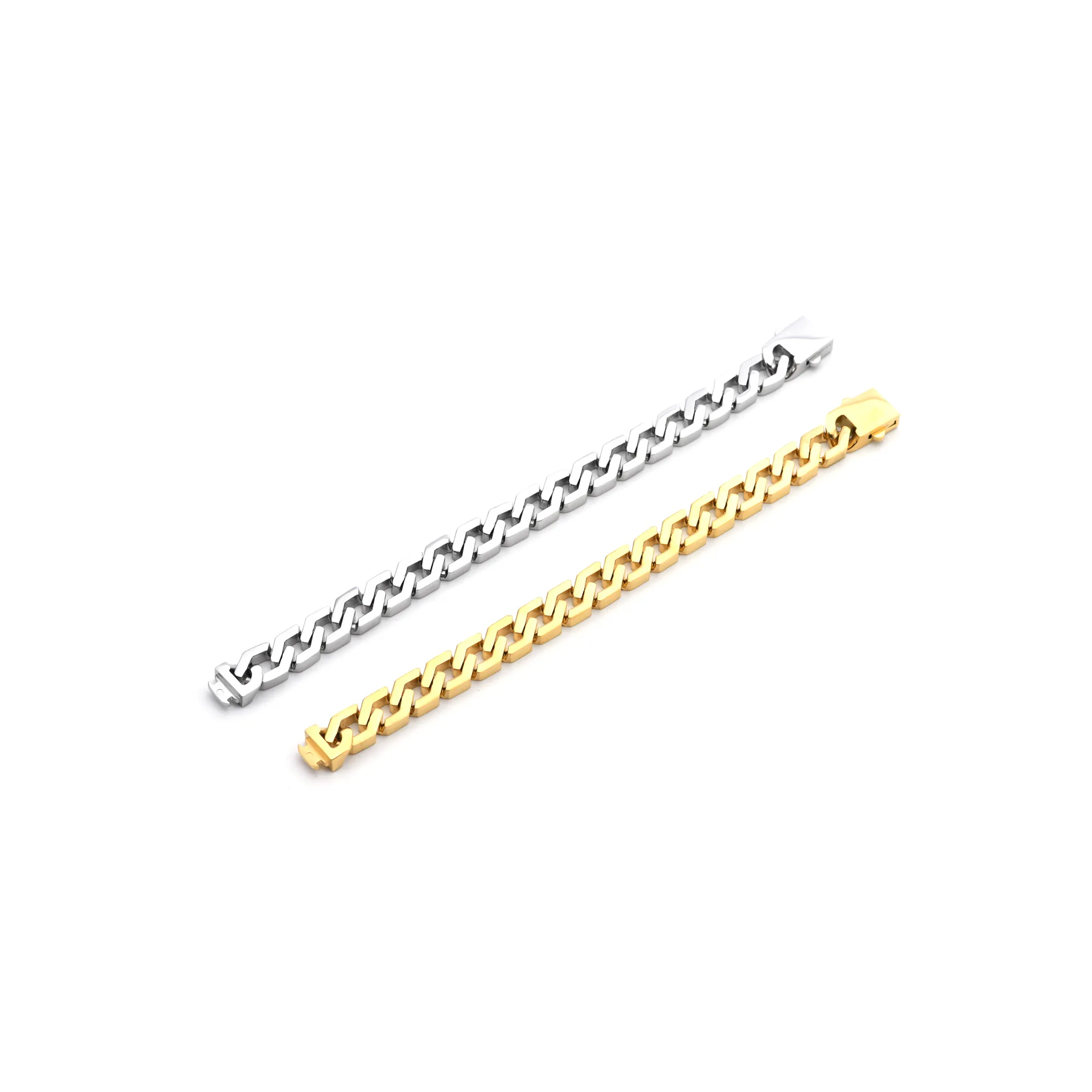 BG100W B.Tiff High Polish Flat Angular Cuban Link Stainless Steel Bracelet