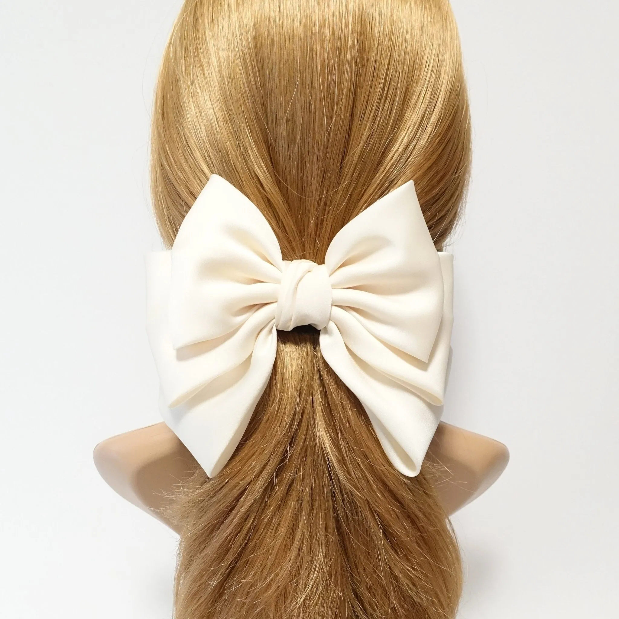 big satin layered hair bow french barrette Women solid color stylish hair bow