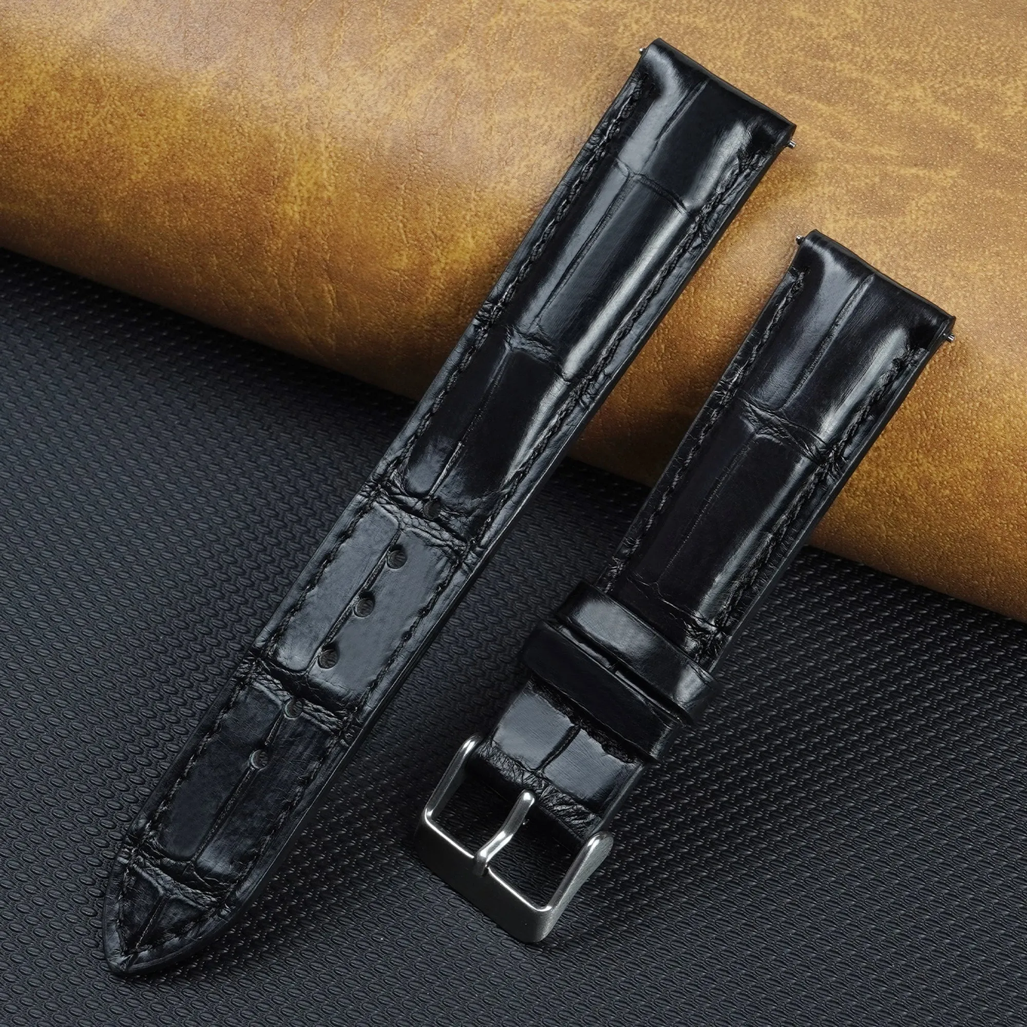 Black Genuine Alligator Leather Wrist Watch Band Strap Men Handmade