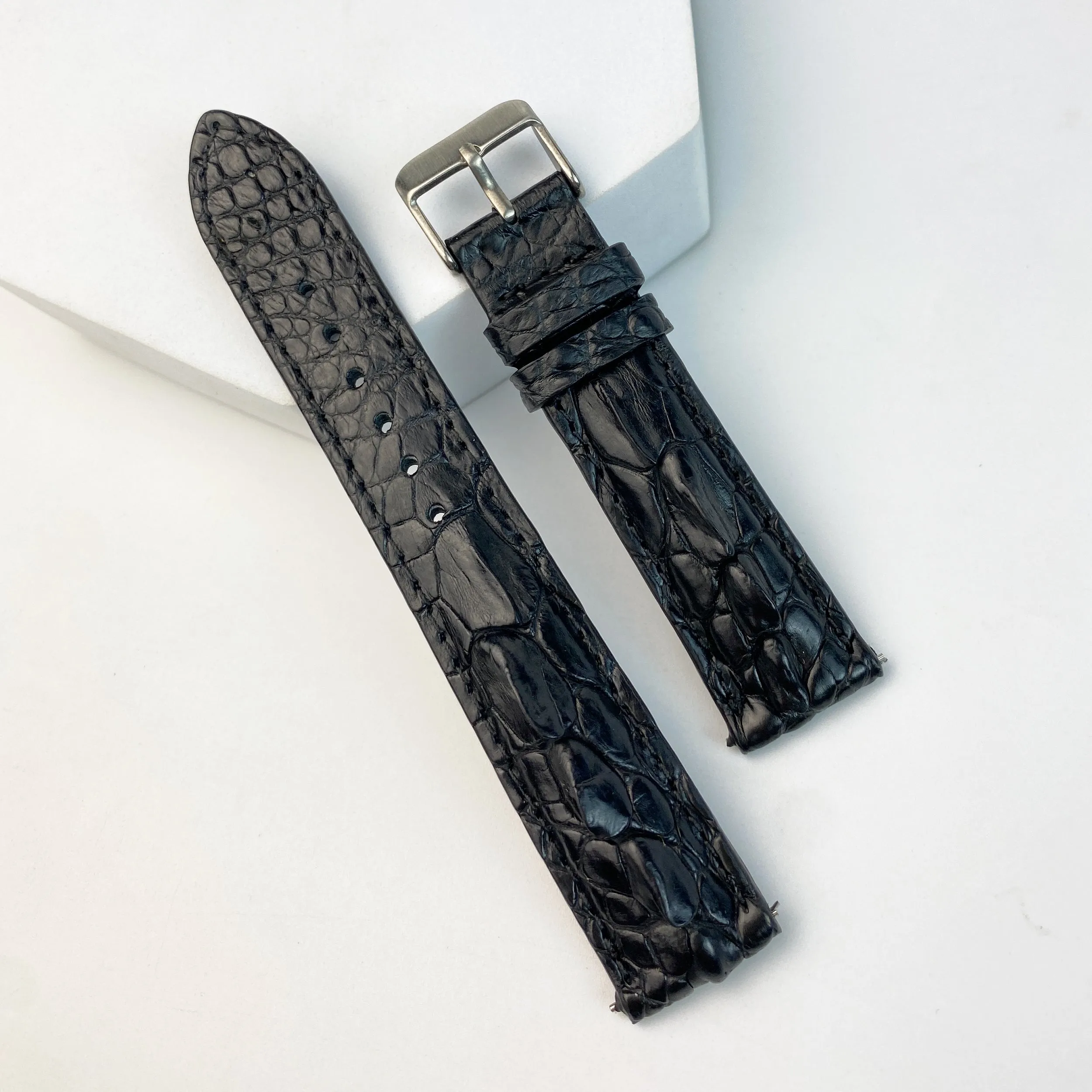 Black Genuine Alligator Leather Wrist Watch Band Strap Men Handmade