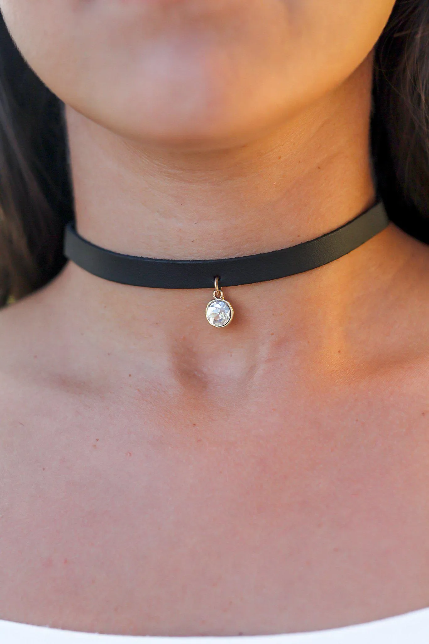 Black Leather Charm Choker