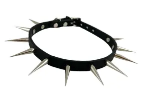 Black Leather Collar w/ Silver Needle Spike Details