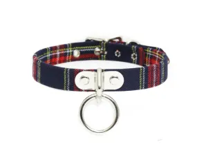 Blue Plaid Collar w/ Silver O Ring