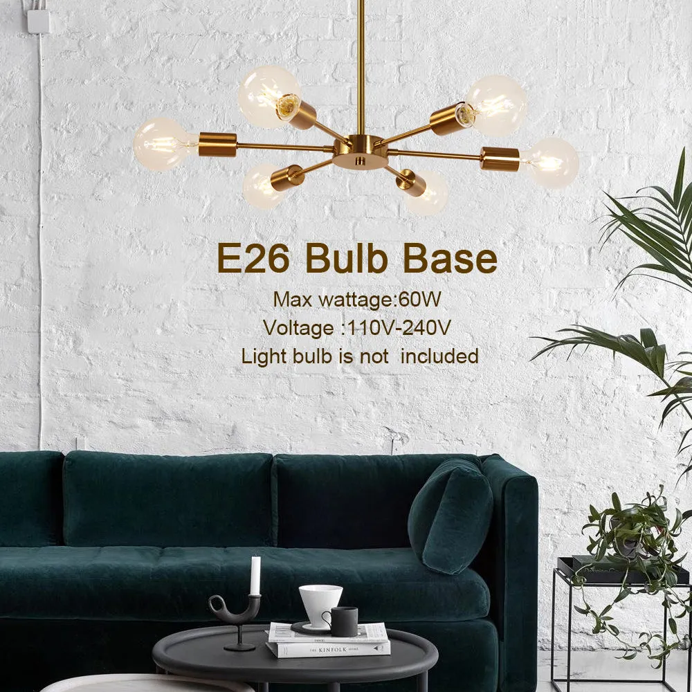 BONLICHT Modern Sputnik Chandelier 6 Lights Brass