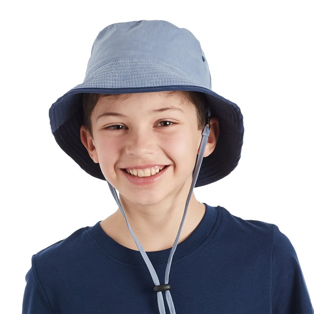 Cancer Council Kids Charlie Bucket Hat - Faded Blue/Navy