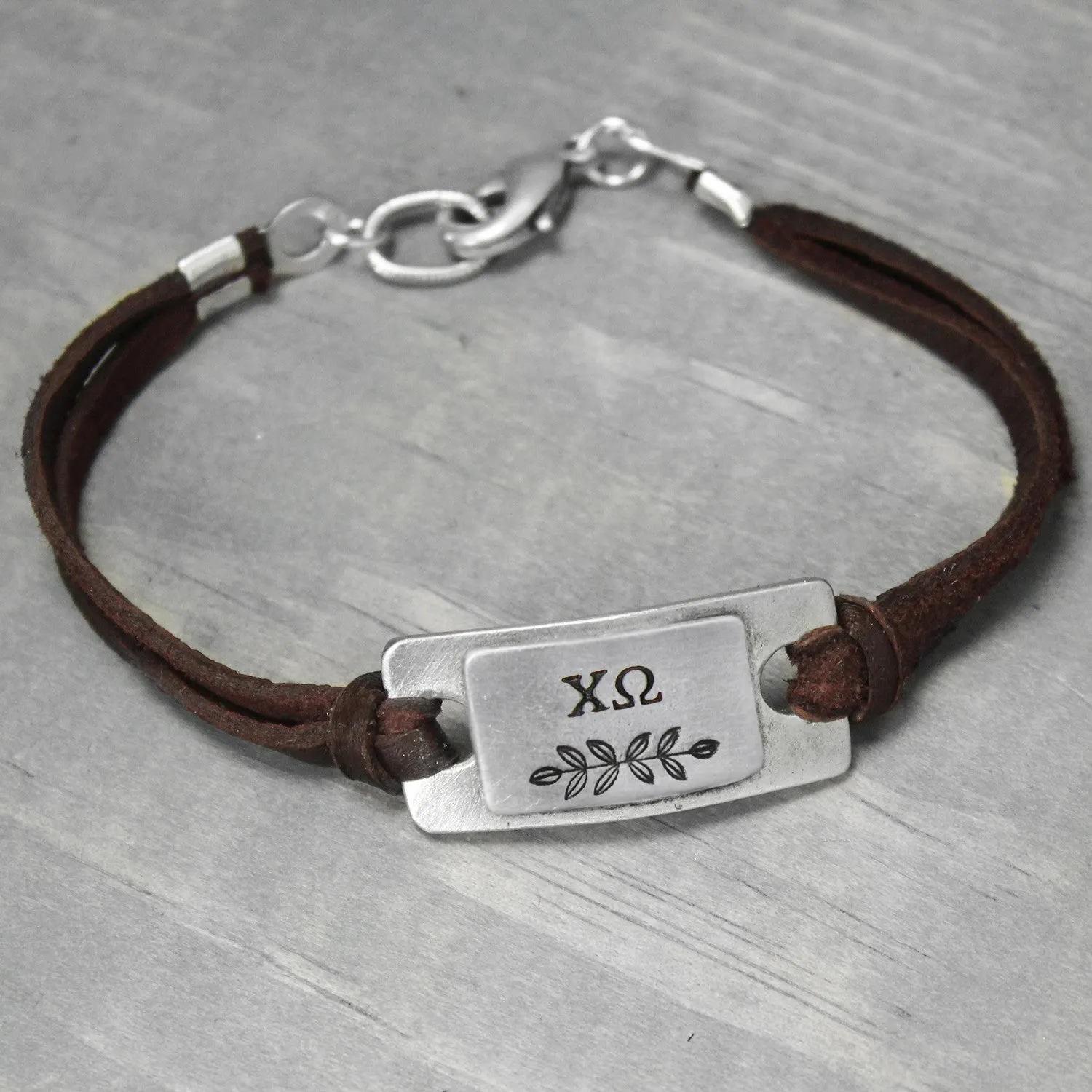 Chi Omega Leather Bracelet