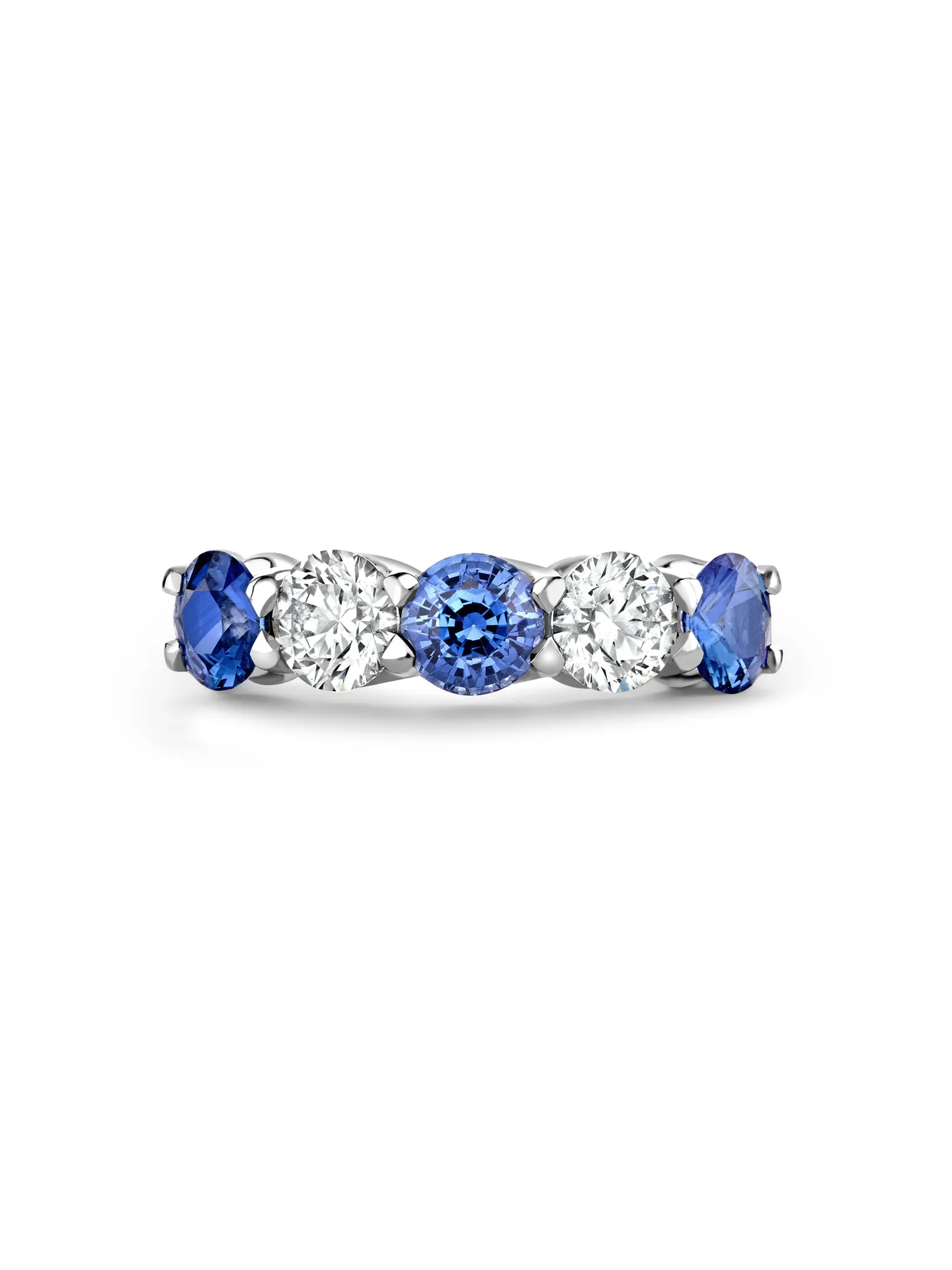 Classic Five Stone Diamond Sapphire Platinum Eternity Ring