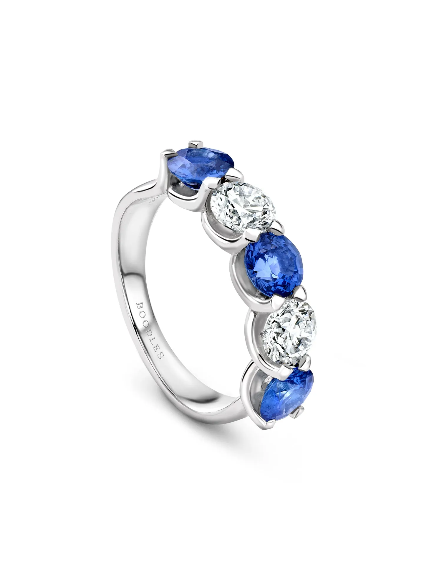 Classic Five Stone Diamond Sapphire Platinum Eternity Ring