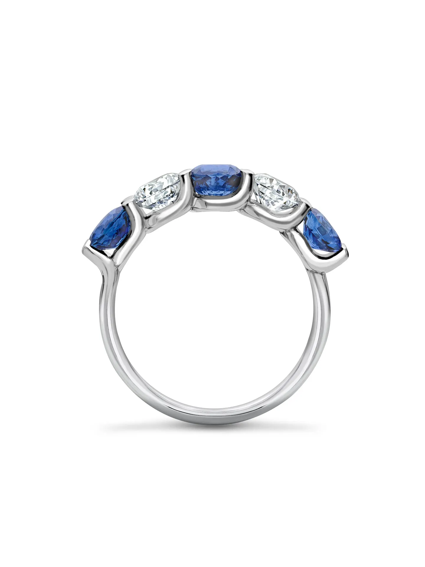 Classic Five Stone Diamond Sapphire Platinum Eternity Ring