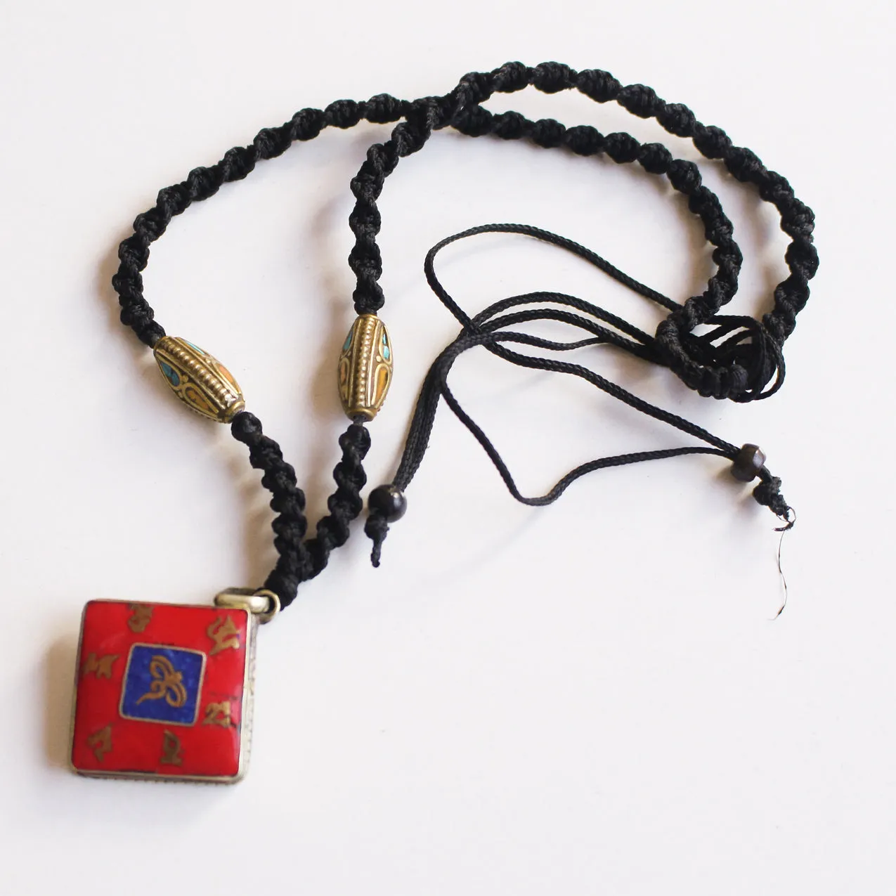 Coral Inlaid Square Buddha Eye Pendant