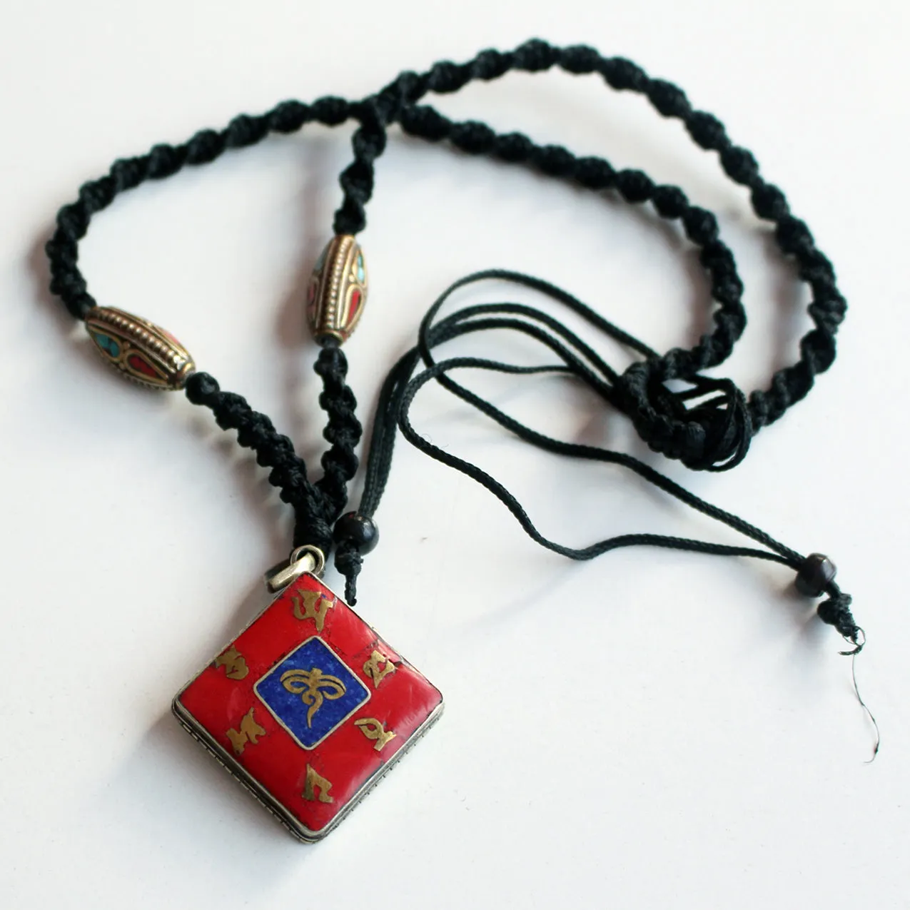 Coral Inlaid Square Buddha Eye Pendant