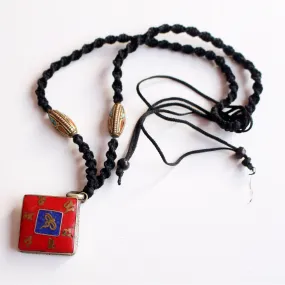 Coral Inlaid Square Buddha Eye Pendant