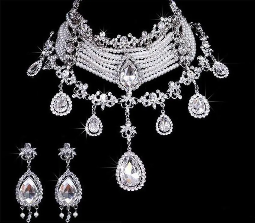 Crystal Teardrop rhinestone Choker, Austrian Crystal Necklace set