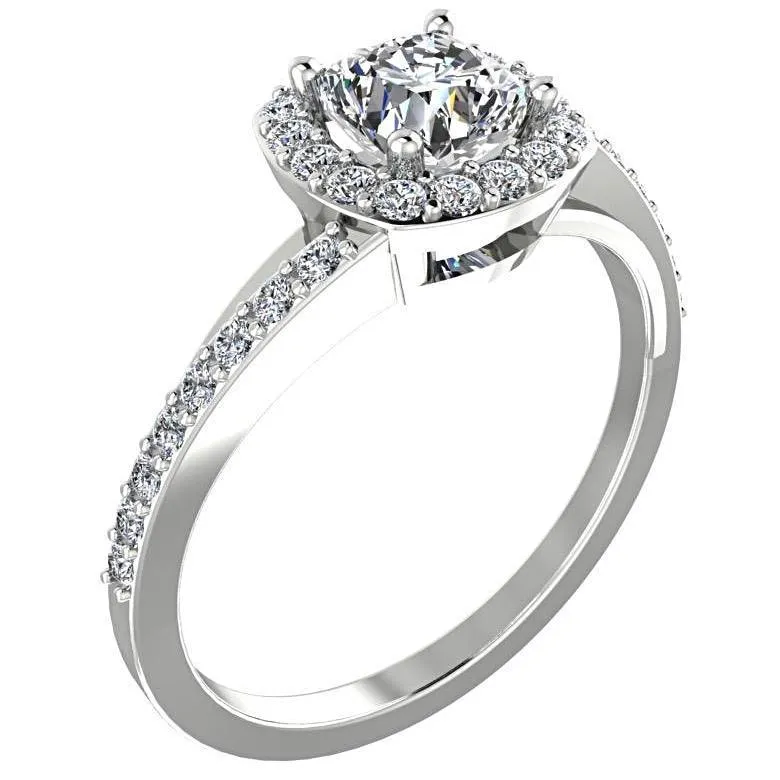 Cushion halo split shank diamond engagement ring