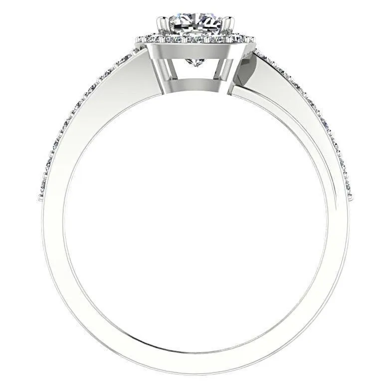 Cushion halo split shank diamond engagement ring