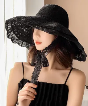 Elegant Black Lace Up Lace Holiday Bucket Hat