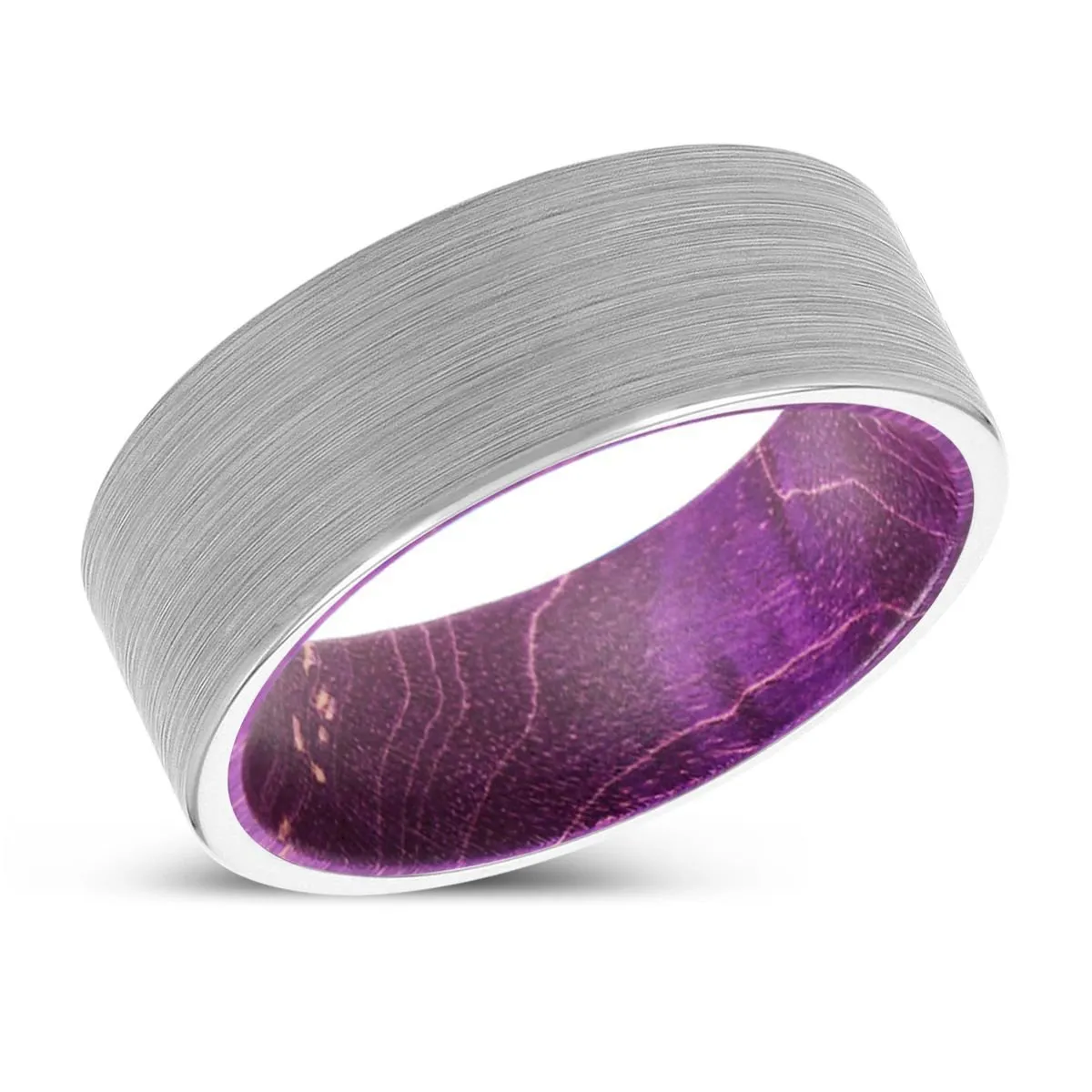 ENRICO | Purple Wood, White Tungsten Ring, Brushed, Flat