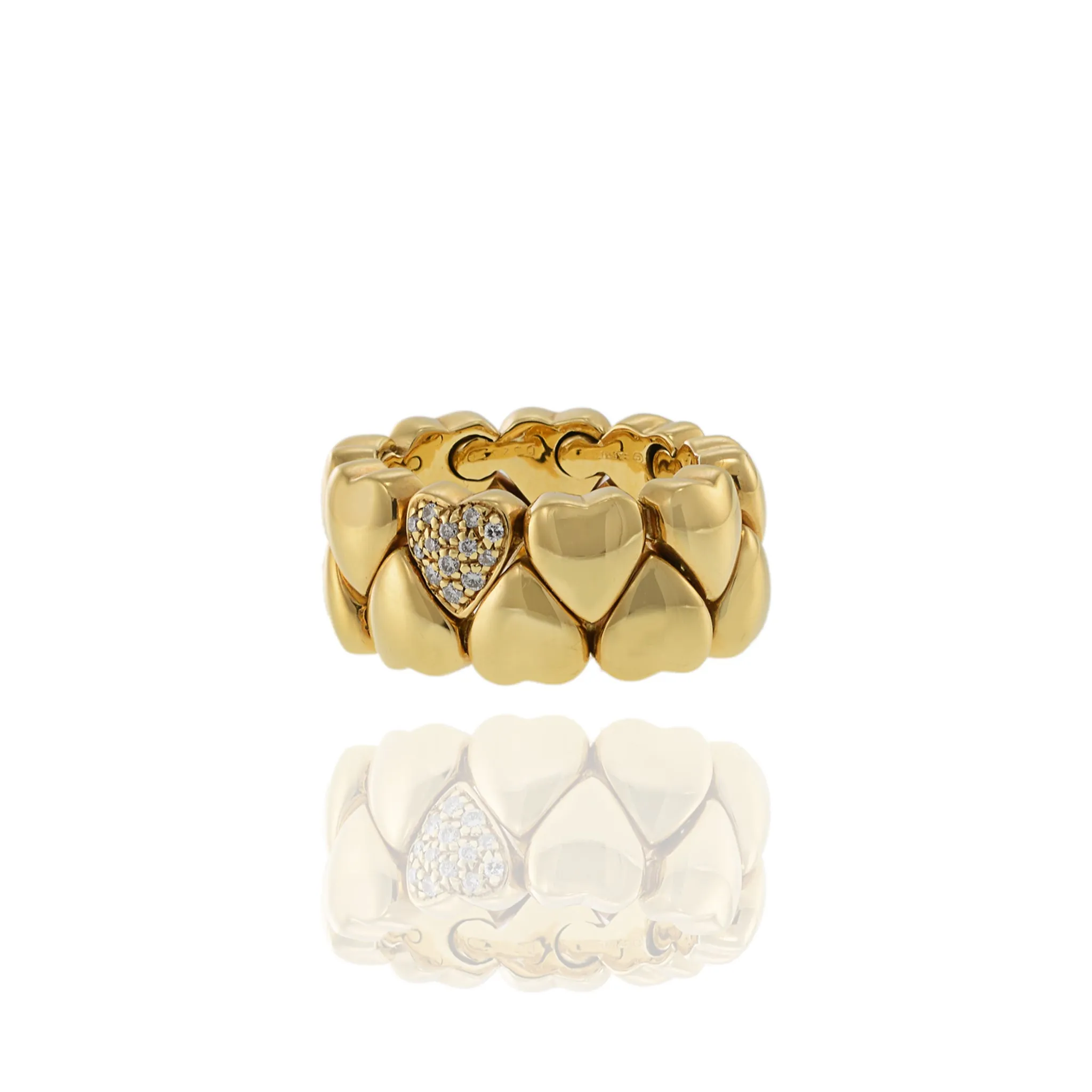 Estate Cartier 18KT Yellow Gold and Round Cut Diamond Puffy Heart Ring