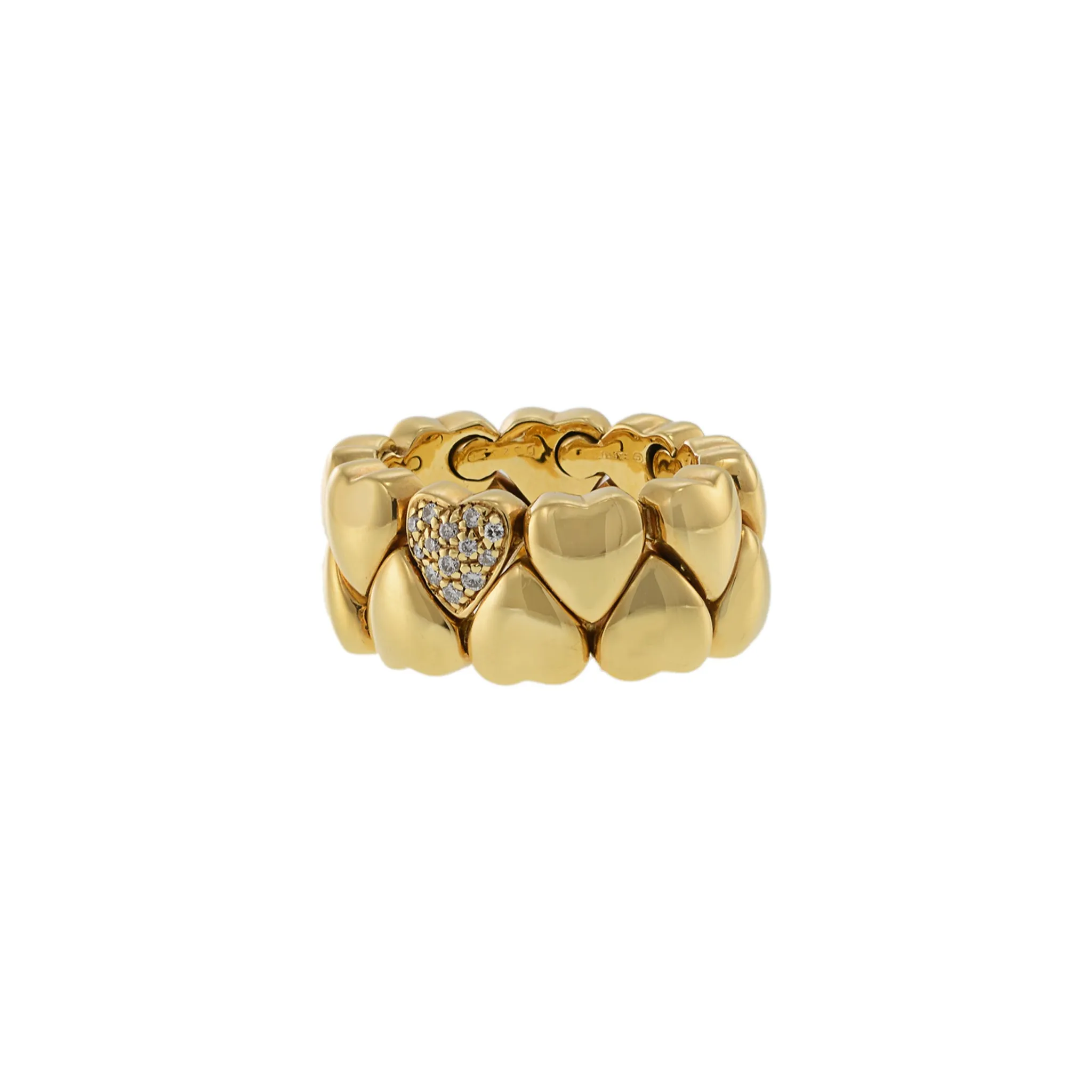 Estate Cartier 18KT Yellow Gold and Round Cut Diamond Puffy Heart Ring