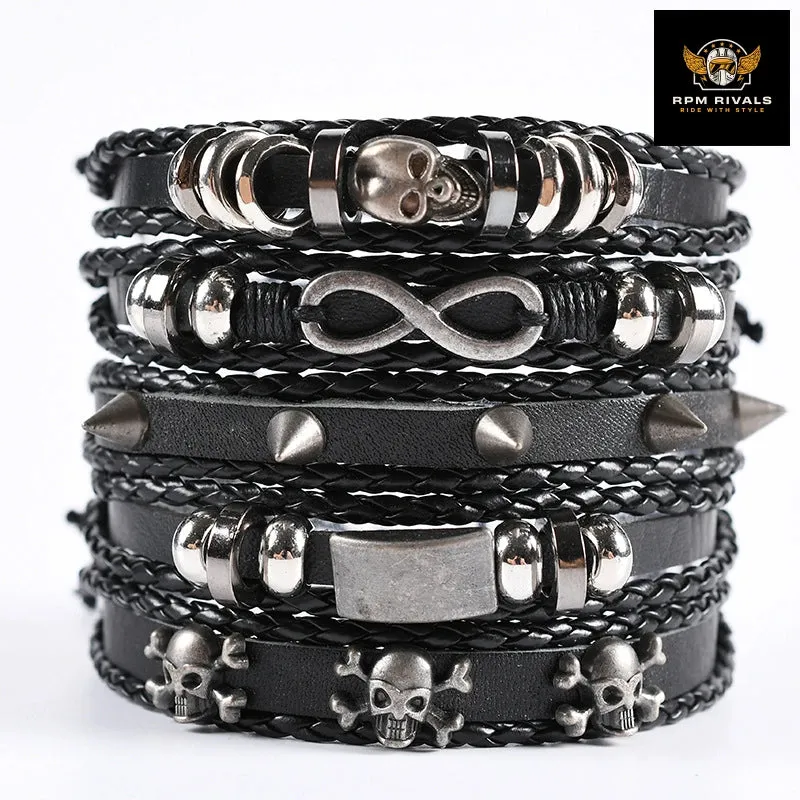 Fashion Bracelet Viking  Bracelet For Men Hand Bracelets Woven Skull Hand Jewelry Adjustable Leather Set Bracelet For Leather