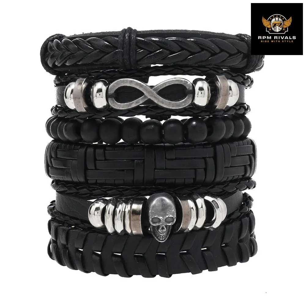 Fashion Bracelet Viking  Bracelet For Men Hand Bracelets Woven Skull Hand Jewelry Adjustable Leather Set Bracelet For Leather