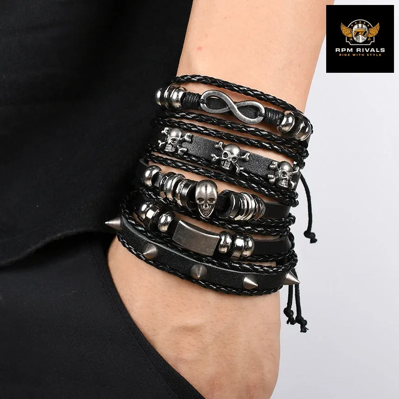 Fashion Bracelet Viking  Bracelet For Men Hand Bracelets Woven Skull Hand Jewelry Adjustable Leather Set Bracelet For Leather