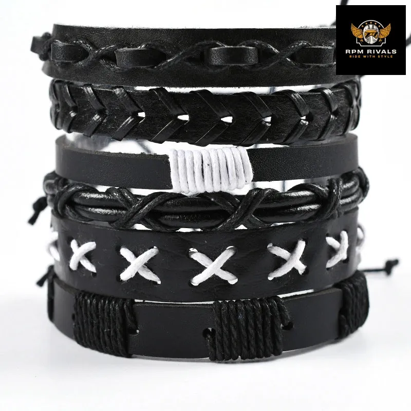 Fashion Bracelet Viking  Bracelet For Men Hand Bracelets Woven Skull Hand Jewelry Adjustable Leather Set Bracelet For Leather