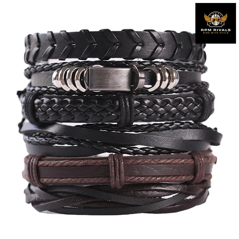 Fashion Bracelet Viking  Bracelet For Men Hand Bracelets Woven Skull Hand Jewelry Adjustable Leather Set Bracelet For Leather