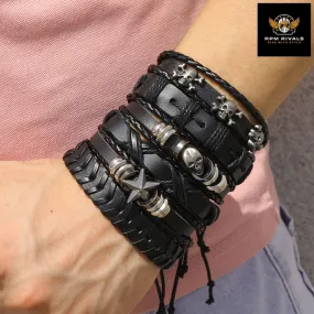 Fashion Bracelet Viking  Bracelet For Men Hand Bracelets Woven Skull Hand Jewelry Adjustable Leather Set Bracelet For Leather