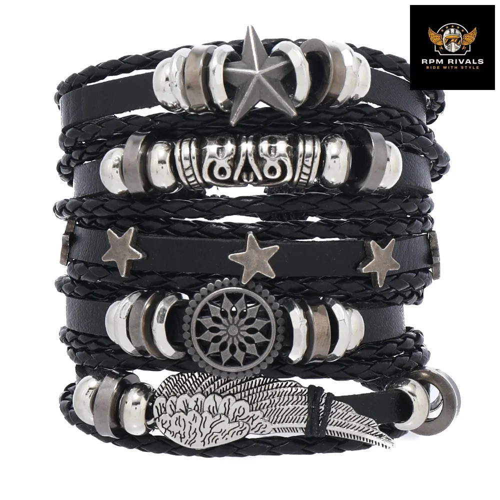 Fashion Bracelet Viking  Bracelet For Men Hand Bracelets Woven Skull Hand Jewelry Adjustable Leather Set Bracelet For Leather