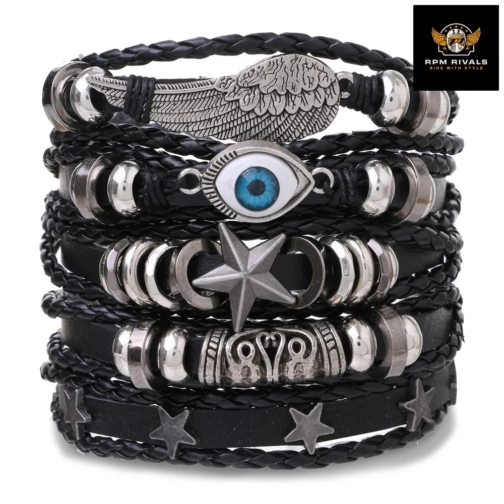 Fashion Bracelet Viking  Bracelet For Men Hand Bracelets Woven Skull Hand Jewelry Adjustable Leather Set Bracelet For Leather