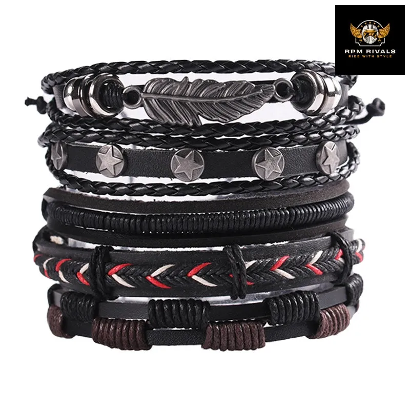 Fashion Bracelet Viking  Bracelet For Men Hand Bracelets Woven Skull Hand Jewelry Adjustable Leather Set Bracelet For Leather