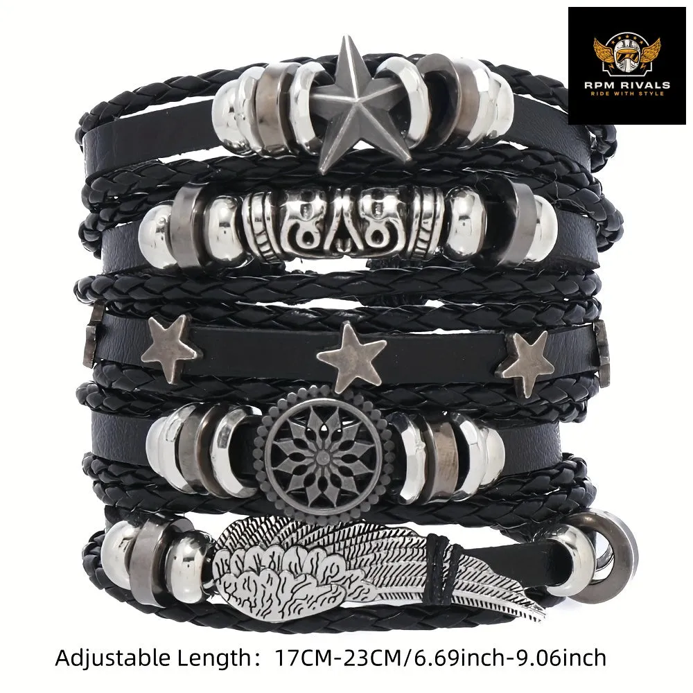 Fashion Bracelet Viking  Bracelet For Men Hand Bracelets Woven Skull Hand Jewelry Adjustable Leather Set Bracelet For Leather