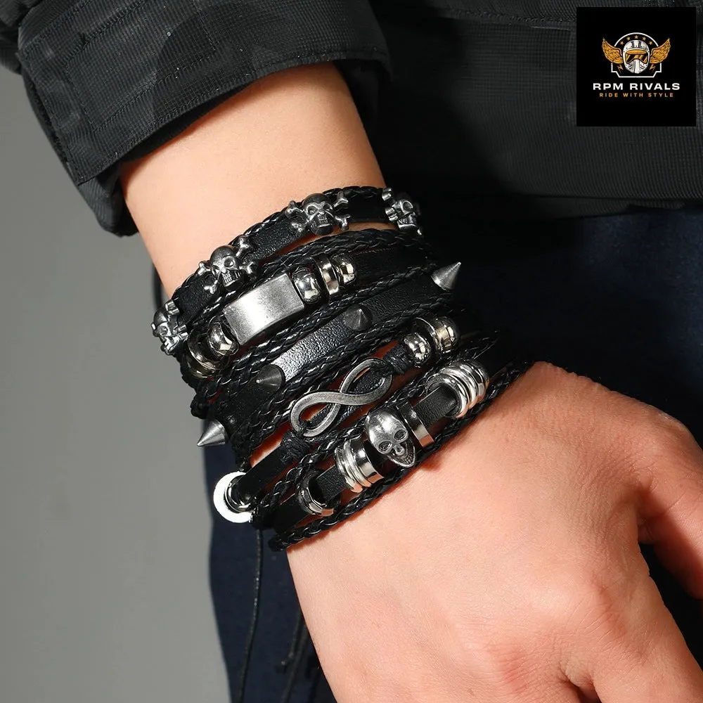 Fashion Bracelet Viking  Bracelet For Men Hand Bracelets Woven Skull Hand Jewelry Adjustable Leather Set Bracelet For Leather