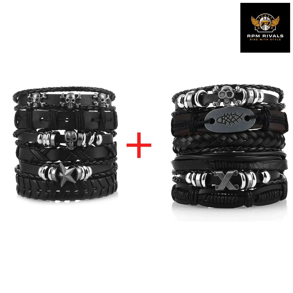 Fashion Bracelet Viking  Bracelet For Men Hand Bracelets Woven Skull Hand Jewelry Adjustable Leather Set Bracelet For Leather