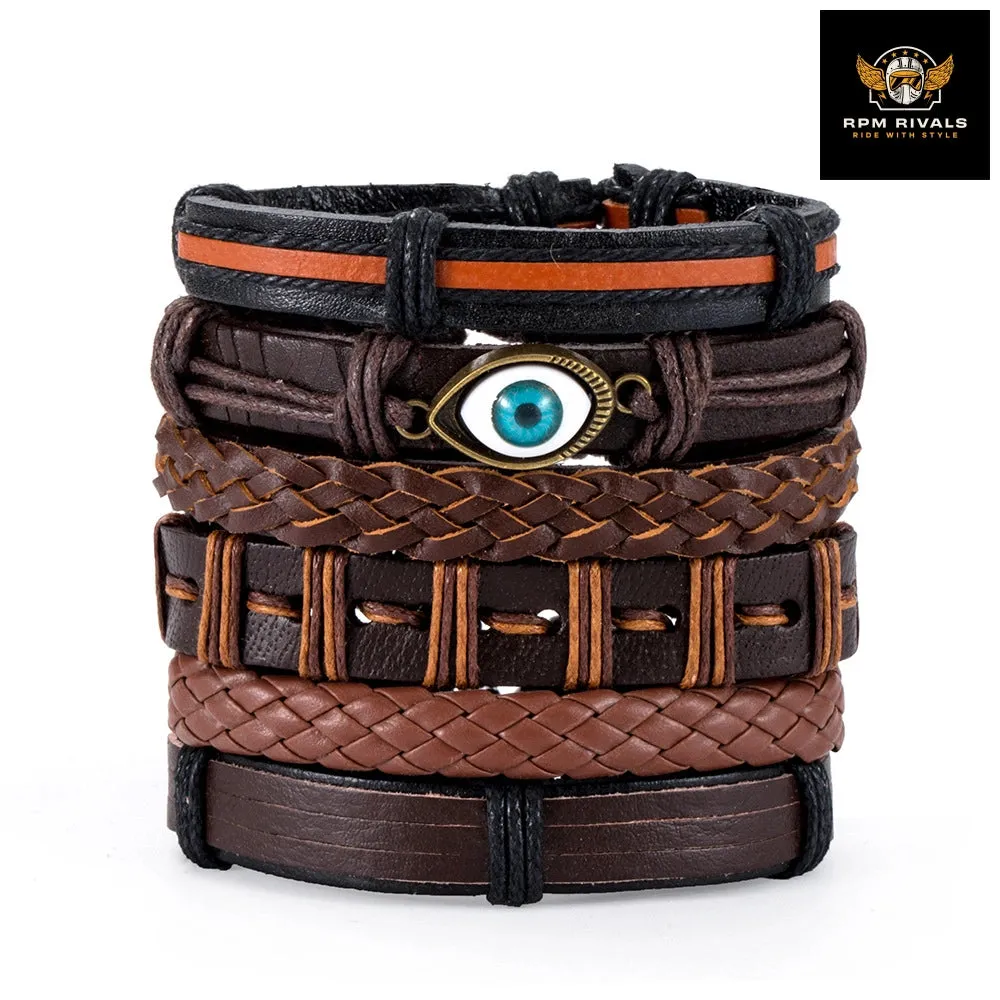 Fashion Bracelet Viking  Bracelet For Men Hand Bracelets Woven Skull Hand Jewelry Adjustable Leather Set Bracelet For Leather