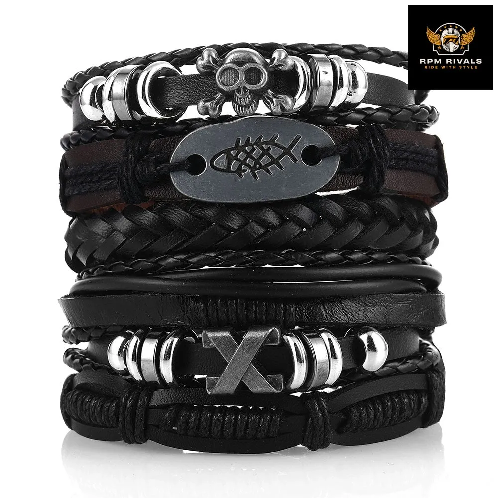 Fashion Bracelet Viking  Bracelet For Men Hand Bracelets Woven Skull Hand Jewelry Adjustable Leather Set Bracelet For Leather