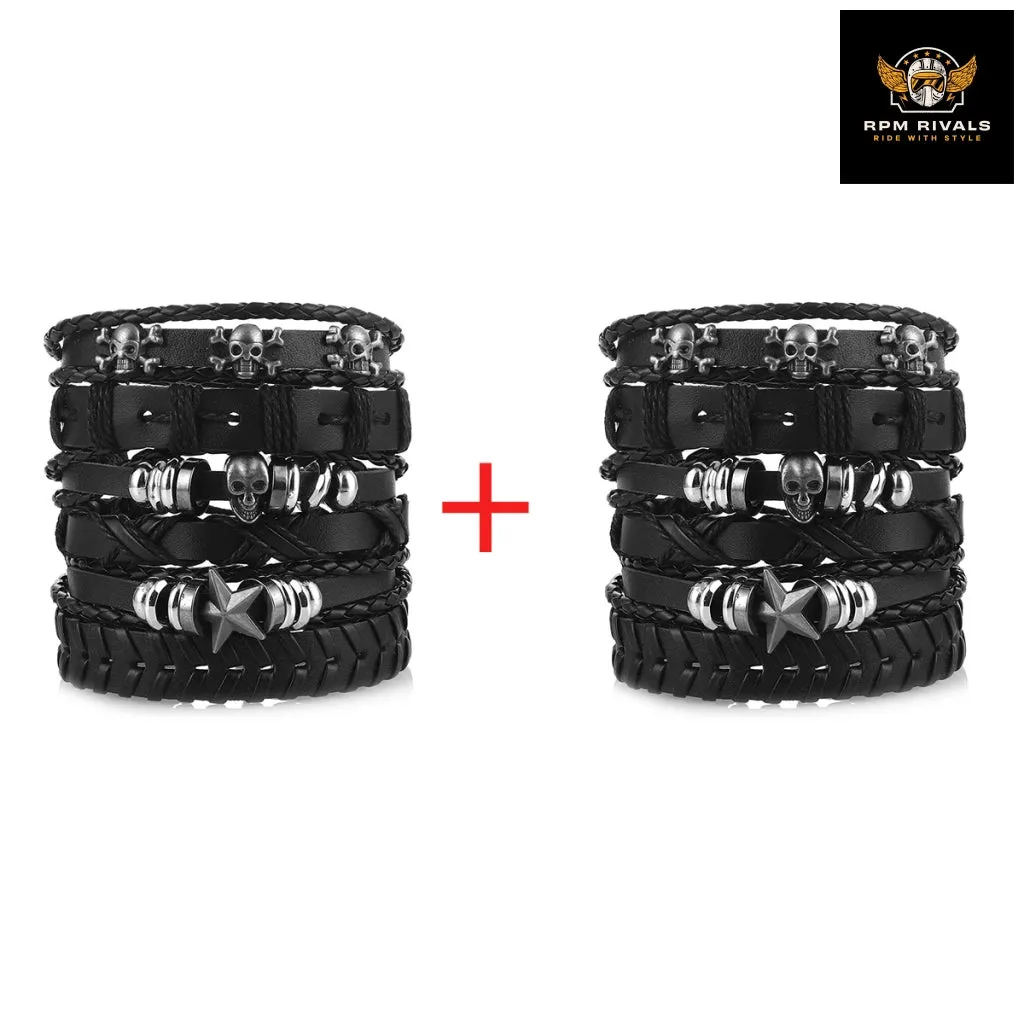 Fashion Bracelet Viking  Bracelet For Men Hand Bracelets Woven Skull Hand Jewelry Adjustable Leather Set Bracelet For Leather