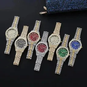 Full Diamond Surface Roman Scale Steel Watch Unisex Wrist Watch