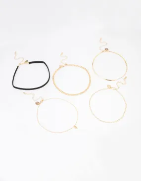 Gold & Black Heart Choker Necklace 5-Pack