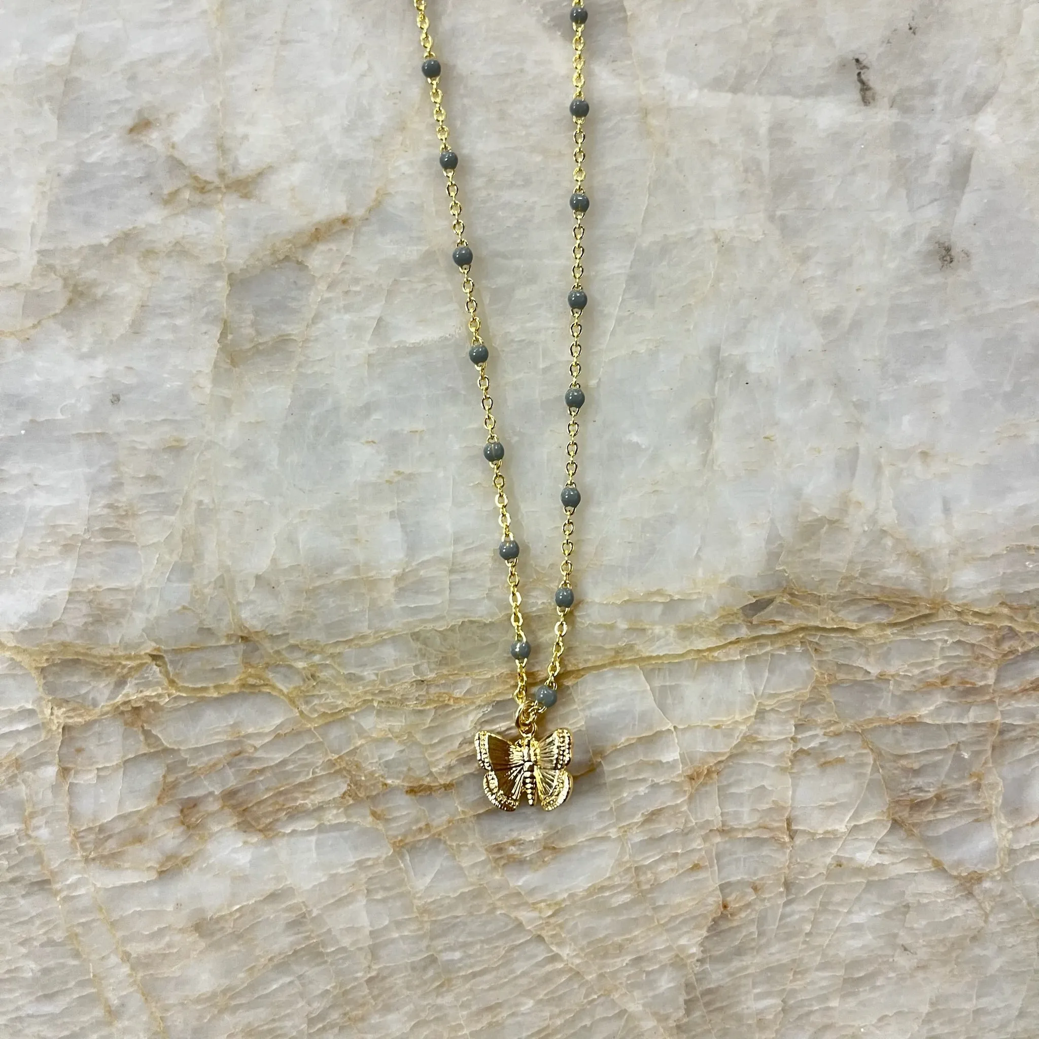 Gold Butterfly Enamel Charm Choker