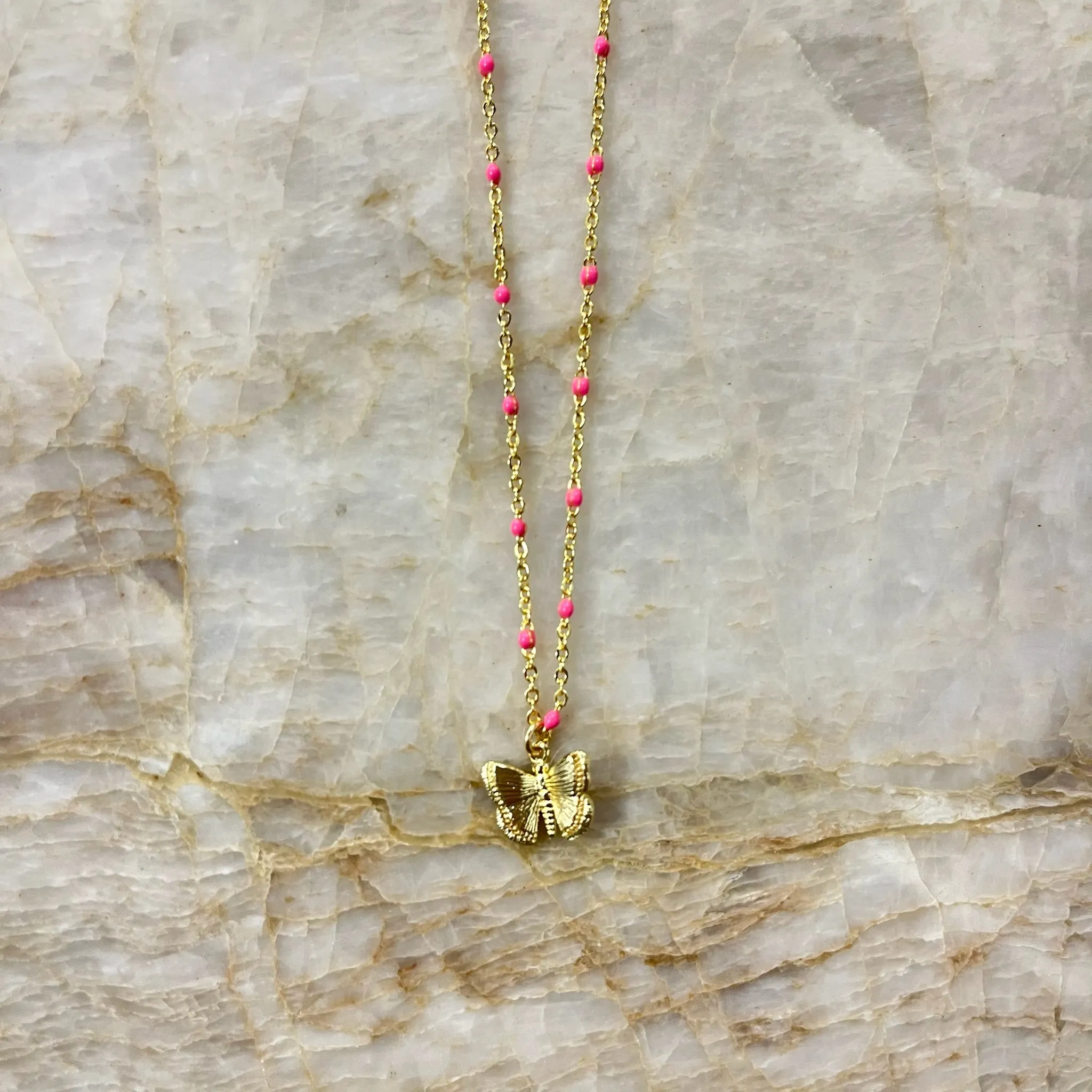 Gold Butterfly Enamel Charm Choker