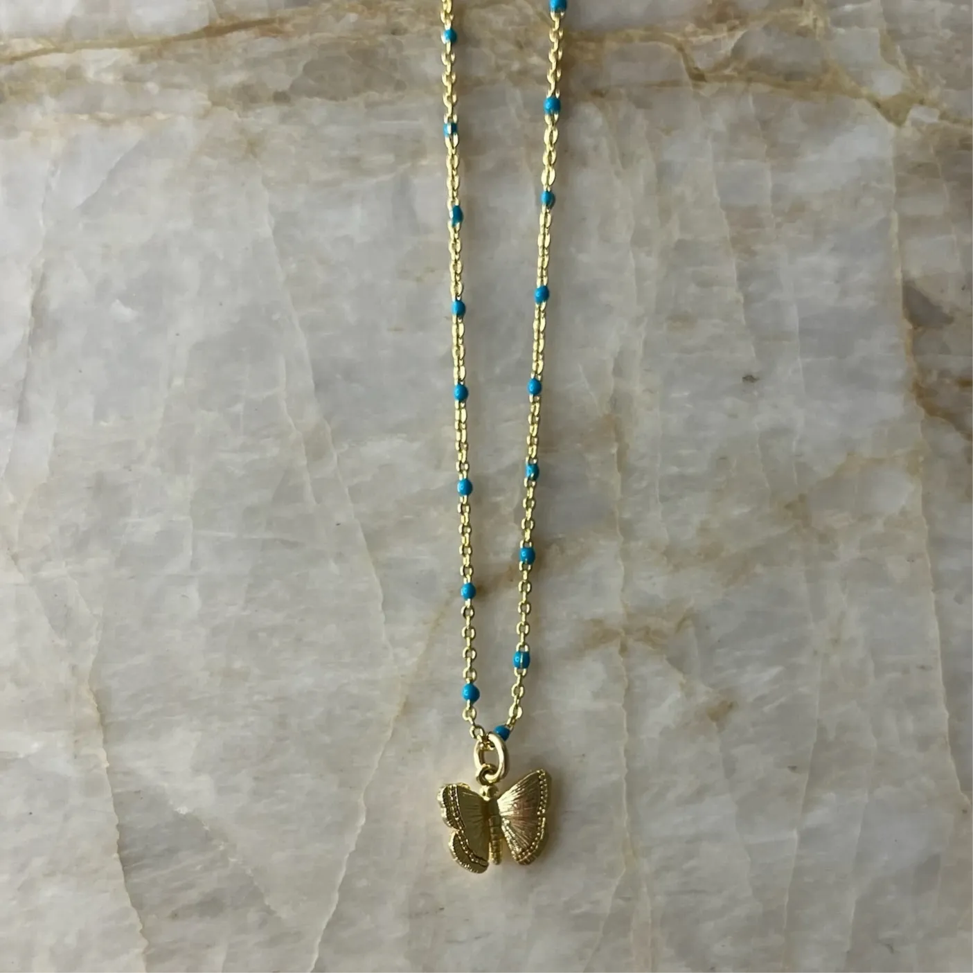 Gold Butterfly Enamel Charm Choker