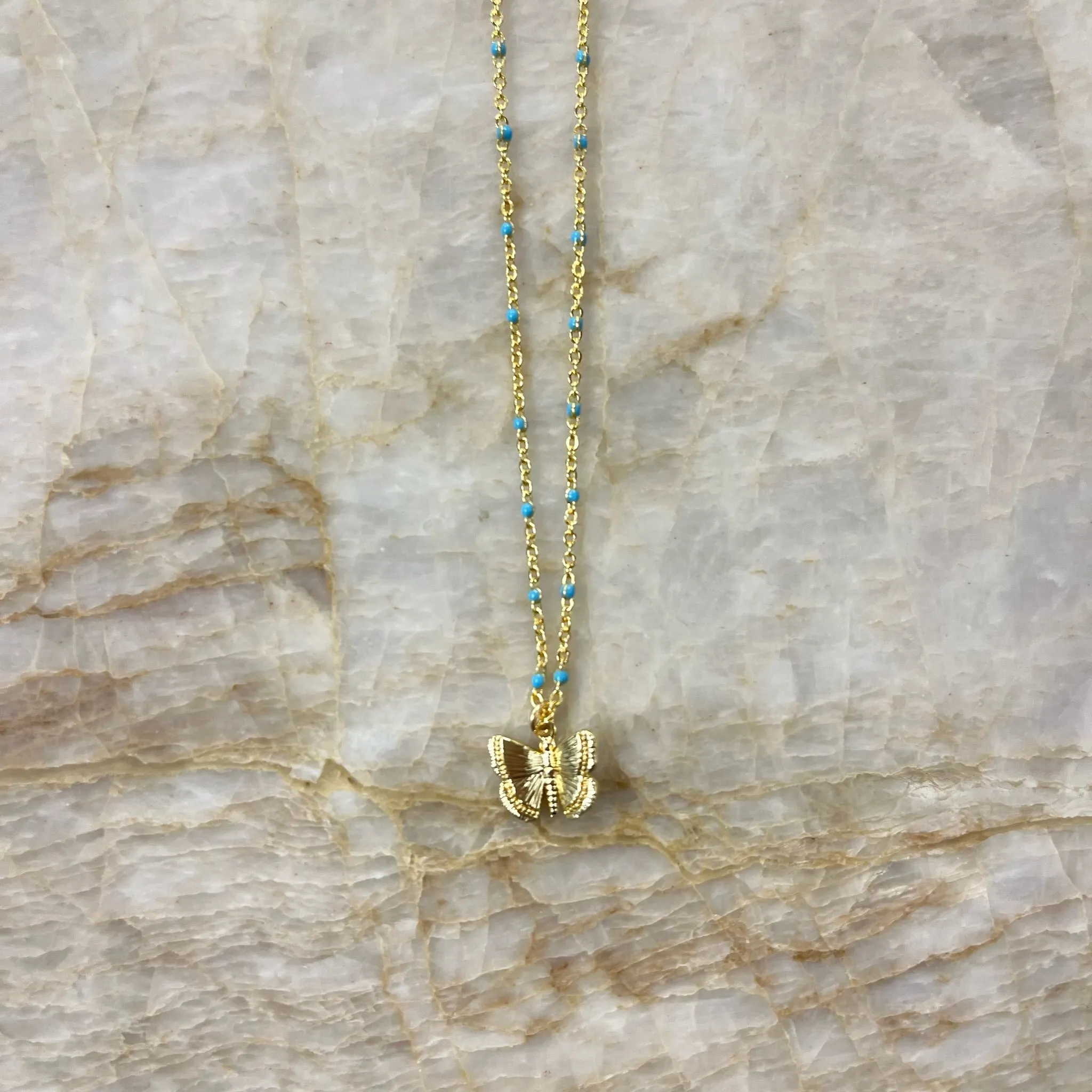 Gold Butterfly Enamel Charm Choker