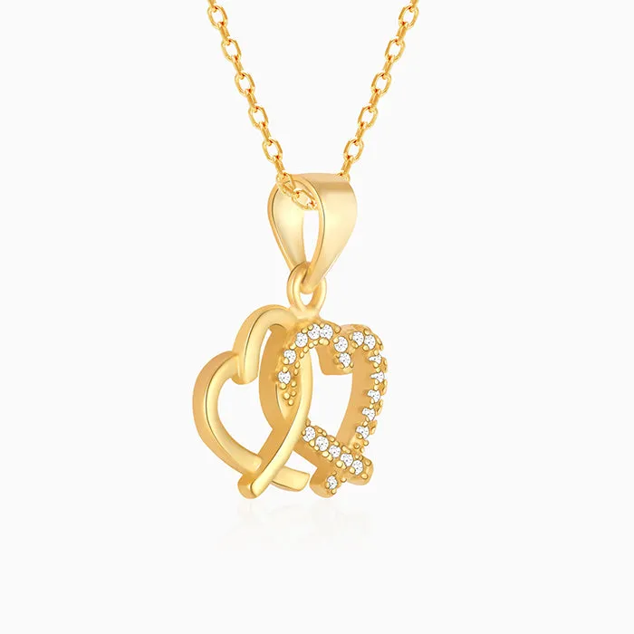 Golden Bonding Hearts Pendant With Link Chain