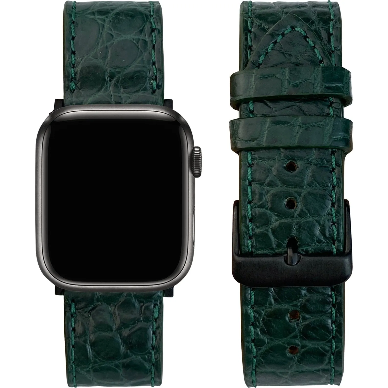 Green Flat Alligator Leather Strap for Apple Watch Ultra Series 8 7 6 5 4 3 SE | AW-28