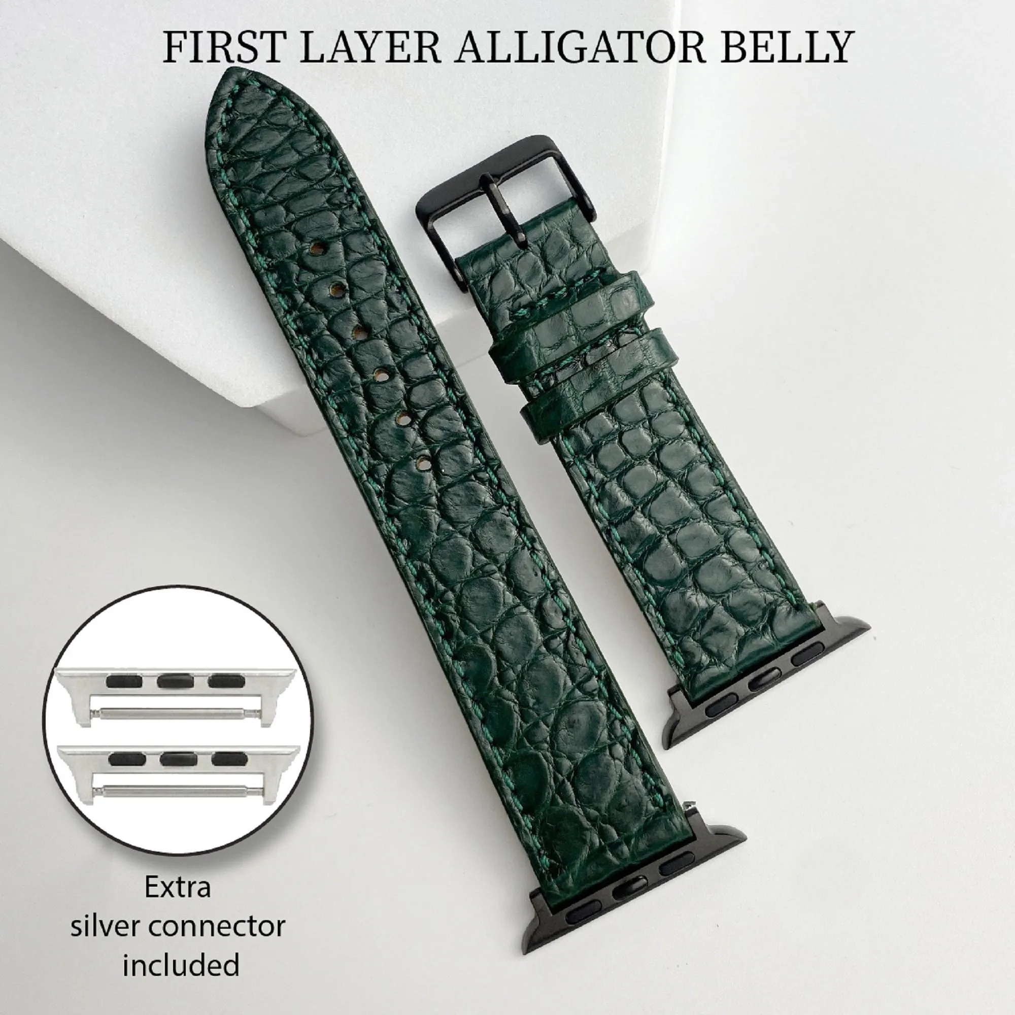 Green Flat Alligator Leather Strap for Apple Watch Ultra Series 8 7 6 5 4 3 SE | AW-28