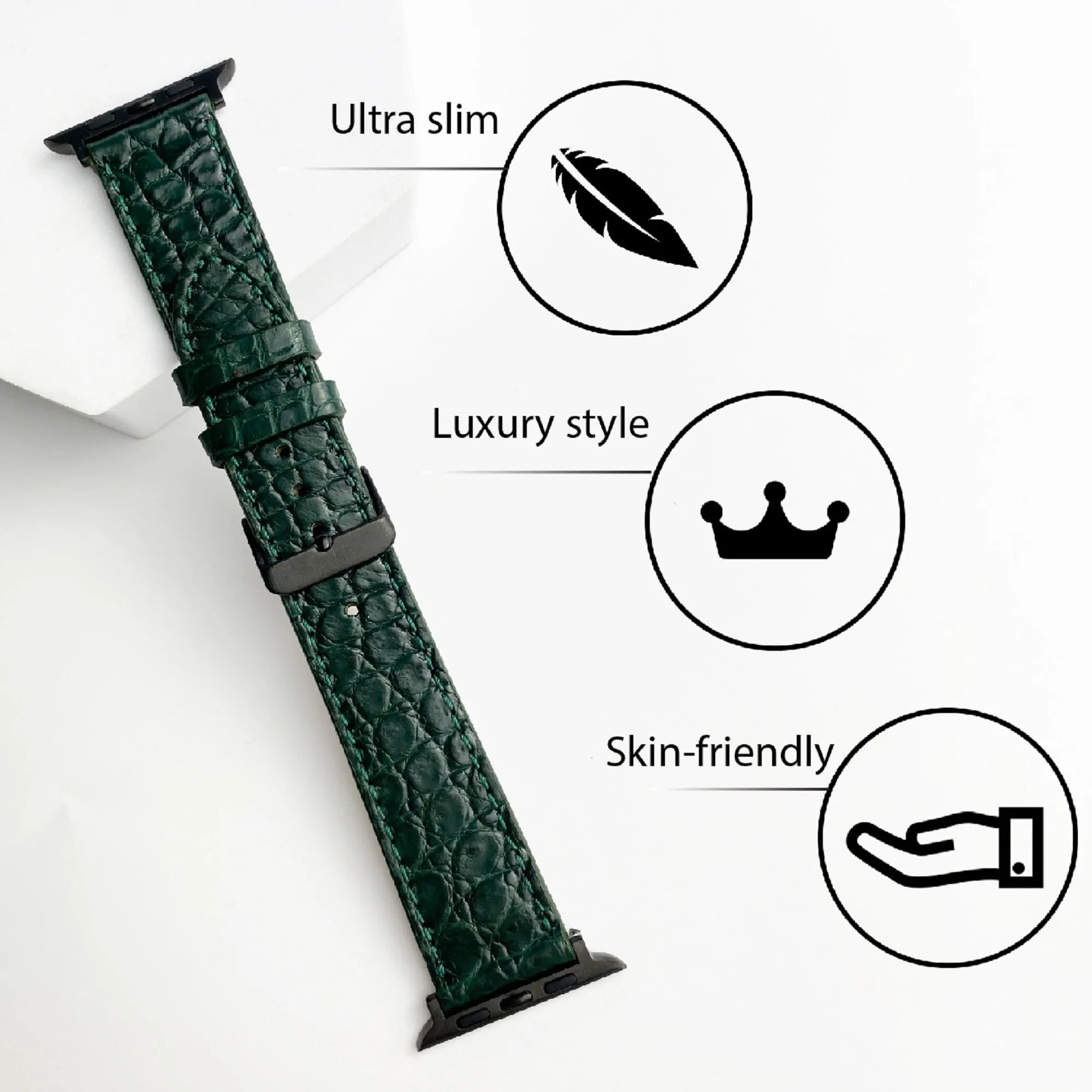 Green Flat Alligator Leather Strap for Apple Watch Ultra Series 8 7 6 5 4 3 SE | AW-28