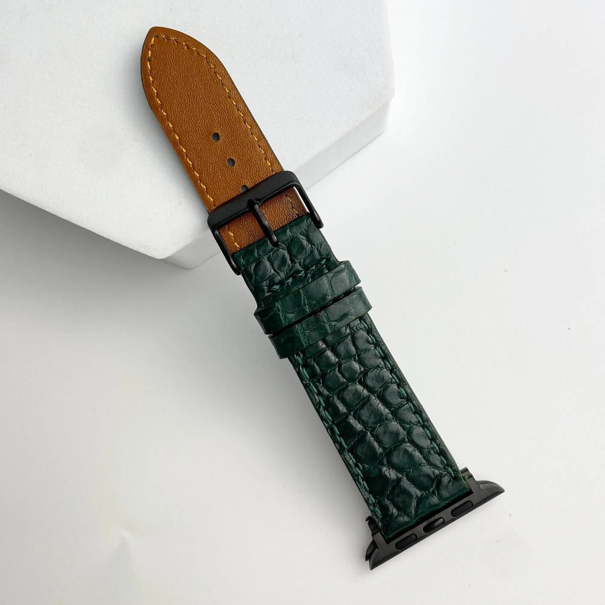 Green Flat Alligator Leather Strap for Apple Watch Ultra Series 8 7 6 5 4 3 SE | AW-28